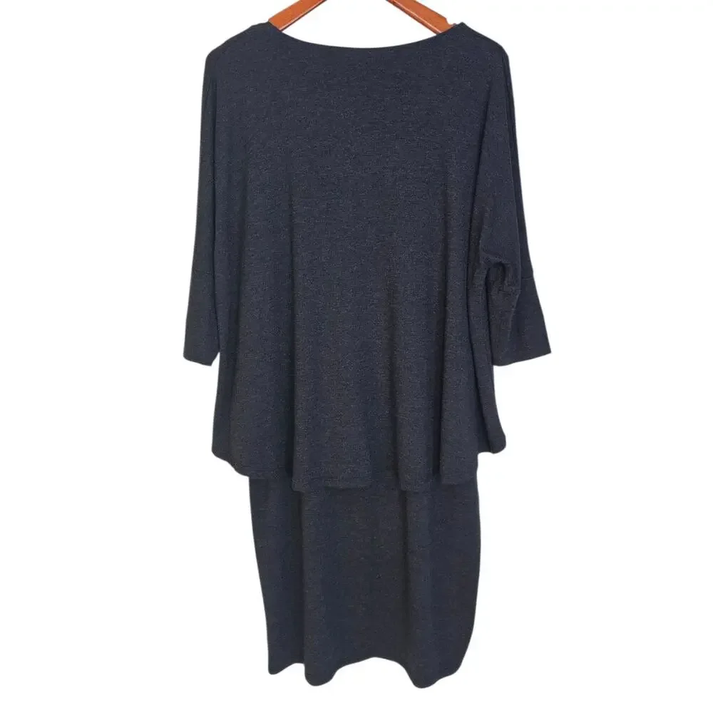 Soft Surroundings Alexandra Gray Layered Long Sleeve Lagenlook Casual Dress